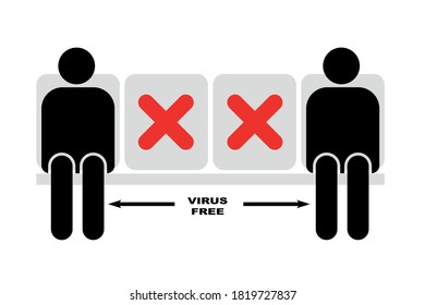 Keep distancing sign. Keep two chair distance. Virus epidemic protective. Vector illustration.