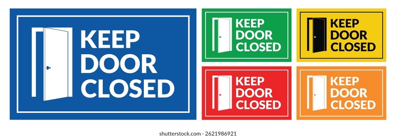 Keep door closed graphic sign. Red prohibition symbol on the open door isolated on white background. Vector Illustration	