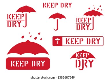 Keep dry, handle with care, retro sticker. Logistics clean rubber stamp set for cargo and logistics. vector illustration with umbrella box sign.