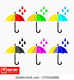 The KEEP DRY icon is isolated on a white background. Vector icon of an umbrella. Package symbol. Vector illustration of a label.