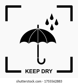 Das KEEP DRY Symbol ist einzeln auf weißem Hintergrund. Vektorsymbol eines Regenschirms. Paketsymbol. Vektorgrafik eines Labels.