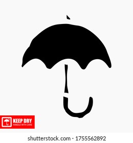 The KEEP DRY icon is isolated on a white background. Vector icon of an umbrella. Package symbol. Vector illustration of a label.