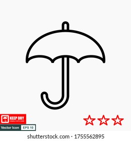 The KEEP DRY icon is isolated on a white background. Vector icon of an umbrella. Package symbol. Vector illustration of a label.