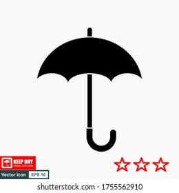 The KEEP DRY icon is isolated on a white background. Vector icon of an umbrella. Package symbol. Vector illustration of a label.