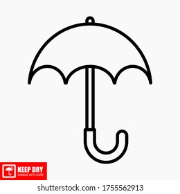 The KEEP DRY icon is isolated on a white background. Vector icon of an umbrella. Package symbol. Vector illustration of a label.