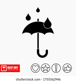 Das KEEP DRY Symbol ist einzeln auf weißem Hintergrund. Vektorsymbol eines Regenschirms. Paketsymbol. Vektorgrafik eines Labels.