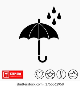 Das KEEP DRY Symbol ist einzeln auf weißem Hintergrund. Vektorsymbol eines Regenschirms. Paketsymbol. Vektorgrafik eines Labels.