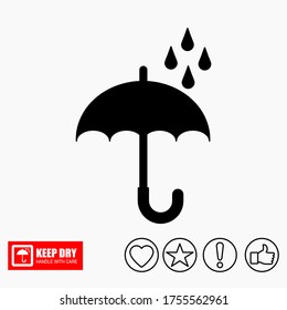 The KEEP DRY icon is isolated on a white background. Vector icon of an umbrella. Package symbol. Vector illustration of a label.
