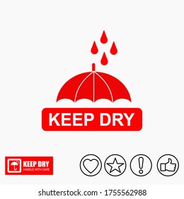 The KEEP DRY icon is isolated on a white background. Vector icon of an umbrella. Package symbol. Vector illustration of a label.