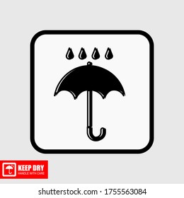 Das KEEP DRY Symbol ist einzeln auf weißem Hintergrund. Vektorsymbol eines Regenschirms. Paketsymbol. Vektorgrafik eines Labels.