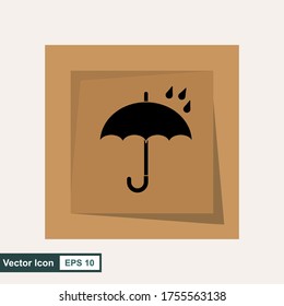 El icono KEEP DRY está aislado en un fondo blanco. Icono vector de un paraguas. Símbolo del paquete. Ilustración vectorial de una etiqueta.