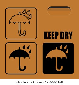 The KEEP DRY icon is isolated on a white background. Vector icon of an umbrella. Package symbol. Vector illustration of a label.
