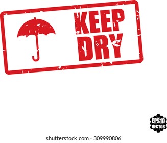 Keep Dry Rubber Stamp On White Background With Umbrella Icon. Vector Illustration.
