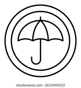 Keep dry seal thin line icon, delivery service concept. Vector graphics. Umbrella, parasol sticker sign on white background, linear style for mobile or design