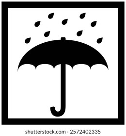 Keep dry symbol, black color umbrella graphic indicating protection from rain and moisture damage during shipping and handling.