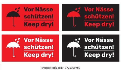 Keep Dry,  Vorsicht! Zerbrechlich Sticker for shipping Bilingual German-English Vector EPS