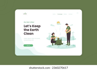 Keep earth clean campaign vector illustration on landing page template