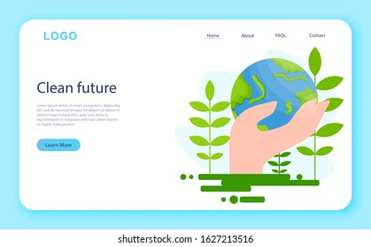 Keep Earth clean idea. Recycle and cleaning concept. Ecology and environment care. Idea of garbage reuse. Web banner. Illustration in cartoon style