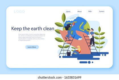 Keep Earth clean idea. Recycle and cleaning concept. Ecology and environment care. Idea of garbage reuse. Web banner. Illustration in cartoon style