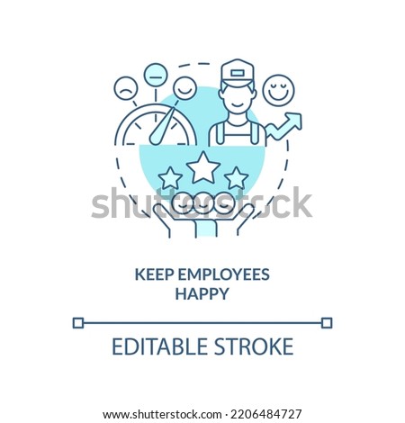 Keep employees happy turquoise concept icon. Improving hotel customer service abstract idea thin line illustration. Isolated outline drawing. Editable stroke. Arial, Myriad Pro-Bold fonts used
