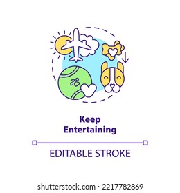 Keep entertaining concept icon. Provide pets fun during flights. Animal toys abstract idea thin line illustration. Isolated outline drawing. Editable stroke. Arial, Myriad Pro-Bold fonts used