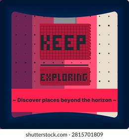 KEEP EXPLORING decorative type artwork with halftone echo over halftone dot gradient backdrop