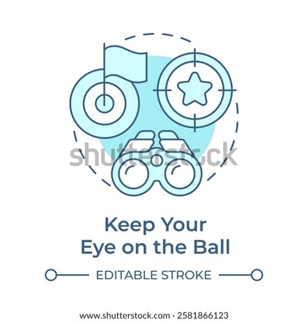 Keep eye on ball soft blue concept icon. Goal focus, target. Milestone, control. Round shape line illustration. Abstract idea. Graphic design. Easy to use in infographic, presentation