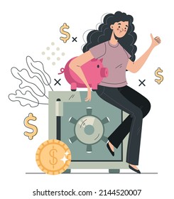 Mantener el concepto de dinero de las finanzas a salvo. Ilustración de dibujos animados de diseño gráfico plano vectorial
