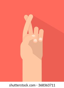 Keep fingers crossed. Communication gestures concept. Vector illustration with shadow isolated on colorful background flat design.