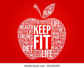 Keep Fit apple word cloud, health concept