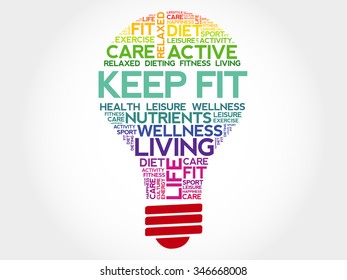 KEEP FIT bulb word cloud, health concept