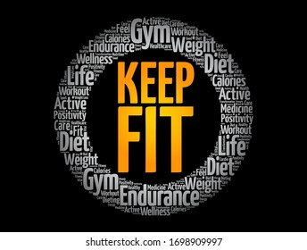 Keep Fit circle word cloud, sport concept background