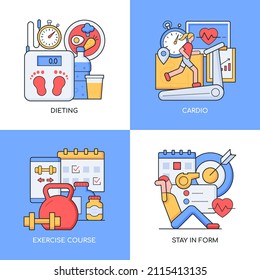 Keep Fit - Set Of Line Design Style Colorful Illustrations