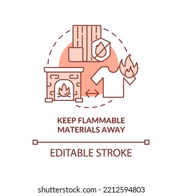 Keep flammable materials away terracotta concept icon. Fire safety advice abstract idea thin line illustration. Isolated outline drawing. Editable stroke. Arial, Myriad Pro-Bold fonts used