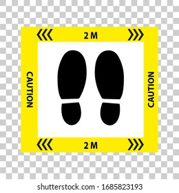 Keep the floor mark 2 meters away. Signs preventing the spread of coronavirus.