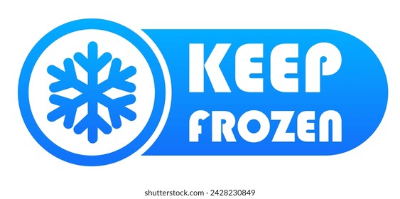 Keep frozen banner with a snowflake. Temperature mode, sensor, low, control, perishable foods, refrigerator, warning sign, mark, freezer, advertising, announcement. Vector illustration