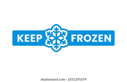 Keep frozen blue icon, cold product label. Deep freezing food product, keep cold vector label, refrigerated fish, frozen meat or seafood packaging tag or icon with blue snowflake