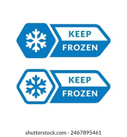 Keep frozen food hexagon vector labels. Blue snowflake flat icon symbol for packages, stickers, web, badges, logo, banner, poster.