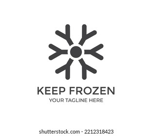 Keep frozen, frozen food, frozen product packaging logo design. Sticker with snowflake and thermometer. Storage in refrigerator and freezer vector design and illustration.