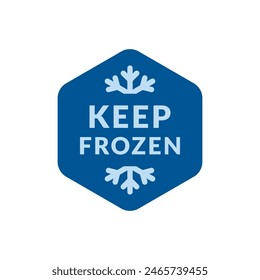 Keep frozen food vector label. Blue snowflake flat icon  on a rhombus symbol for packages, stickers, web, badges, logo, banner, poster.