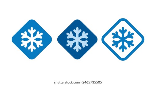Keep frozen food vector labels. Blue snowflake flat icon symbol for packages, stickers, web, badges, logo, banner, poster.