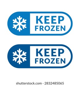 Keep frozen food vector labels. Whte snowflake flat icon symbol for packages, stickers, web, badges, logo, banner, poster.