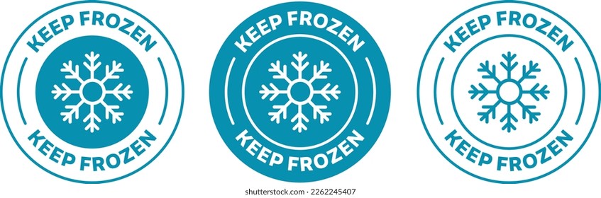 Keep Frozen icon, blue and white keep Frozen Isolated logotype vector icon sign for food product with snowflake icon. Keep frozen in Refrigerator and Freezer badge