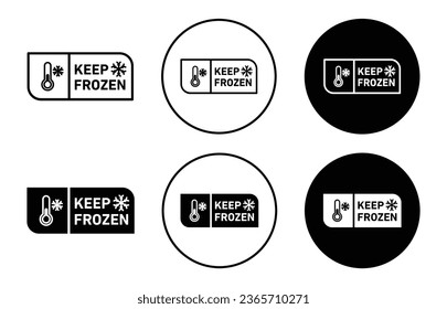 Mantenga el icono congelado. Congelador o frigorífico profundo para mantener los alimentos frescos y los símbolos de congelación puestos.  Precaución o advertencia de la etiqueta adhesiva para mantener congelado y fresco el signo del vector del producto.