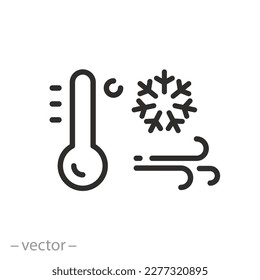 keep frozen icon, thermometer with snowflake, cold temperature, thin line symbol on white background - editable stroke vector illustration eps10