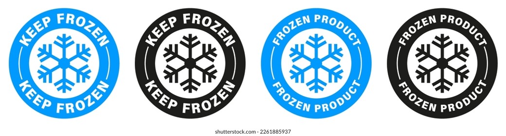 Keep Frozen label for package. Frozen product sticker. Vector signs isolated.