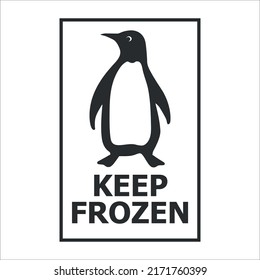 Keep frozen logo with penguin. Food package label, storage instruction vector design