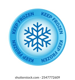 Keep frozen product label sticker. Snowflake logo icon. Ice food symbol. Cold sign. Freezer storage badge for package on white background