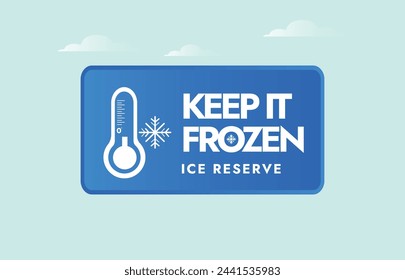 Keep it Frozen. Frozen products. Frozen products label, stamp, logo, icon, tag, seal design with snow flake, and thermometer icons, to keep the products in ice reservers or refrigerator. 