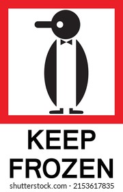 Keep frozen symbol. Red crossed penguin drawing with text under.